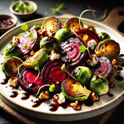 Roasted Beet and Brussel Sprouts in a Balsamic Vinegar and Goat Cheese